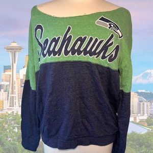Women’s Seattle Seahawks Off Shoulder Color Block Sweatshirt